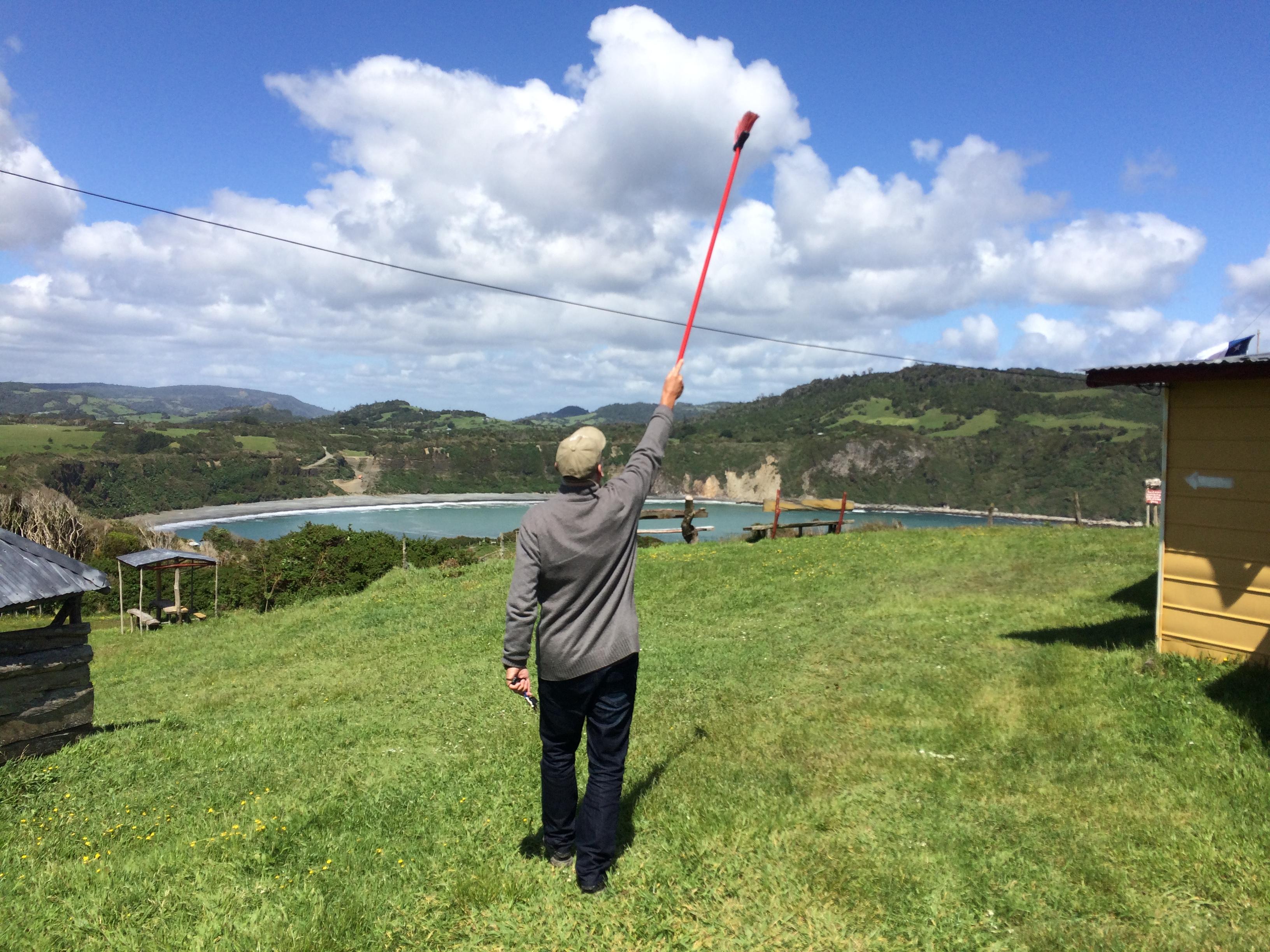 Chiloé checking the height of the camper