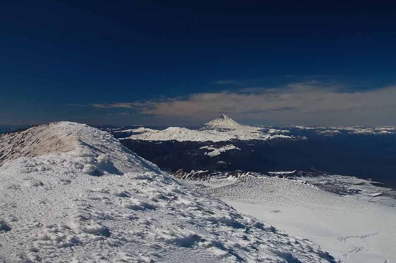 View from the Villarica to the vulcane Lanin