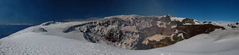 The crater of the vulcane Villarica - there is always smoke rising