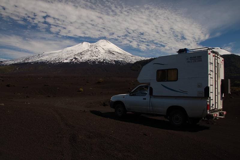The vulcane Llaime, huge areas of lava and we with our camper right in the middle
