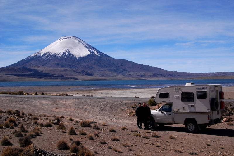 Lake Chungara 4570 m with Parinacota 6330 m Chile